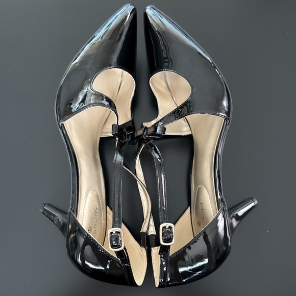 Bandolino Black Patent T-Strap Bow Pumps Womens Size 11M Pointed Stiletto Heels - Picture 5 of 13